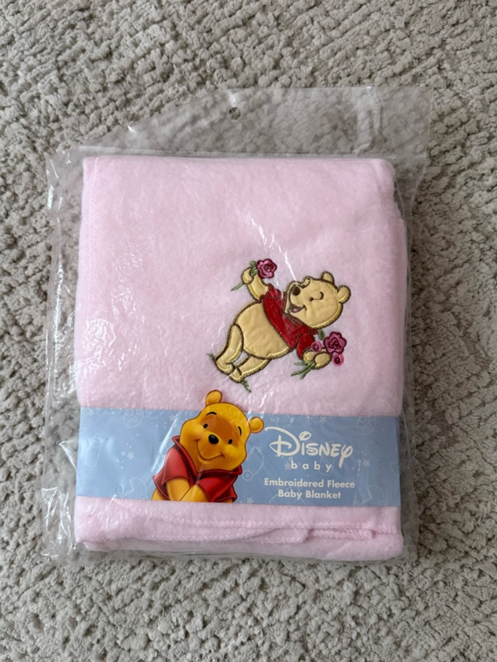 Disney Baby Pink Winnie the Pooh Embroidered Fleece Blanket